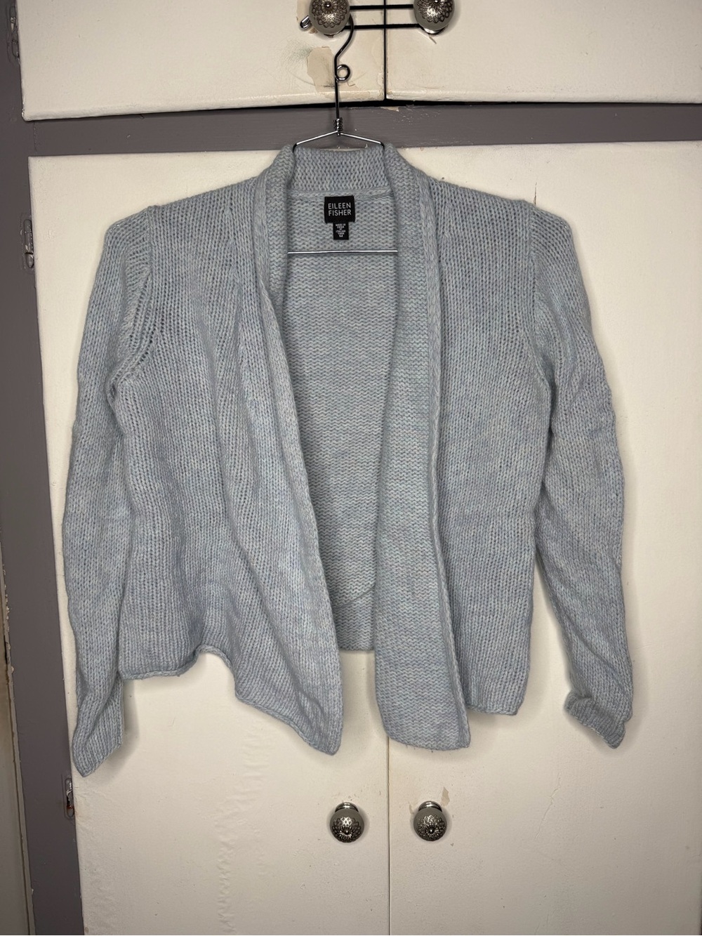 Eileen Fisher Pale Blue Open-Front Knit Cardigan (M) wool nylon viscose cashmere
